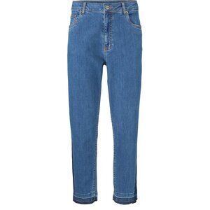 NWT Masai Padana Trousers Sz Large light wash, dark stripe down side Raw hem